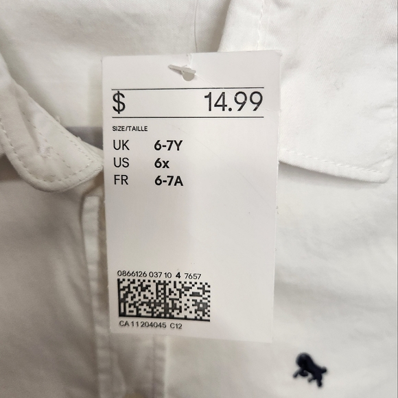 3/$15 H&M White Cotton Shirt, Size 6x ~ NWT - Picture 4 of 9